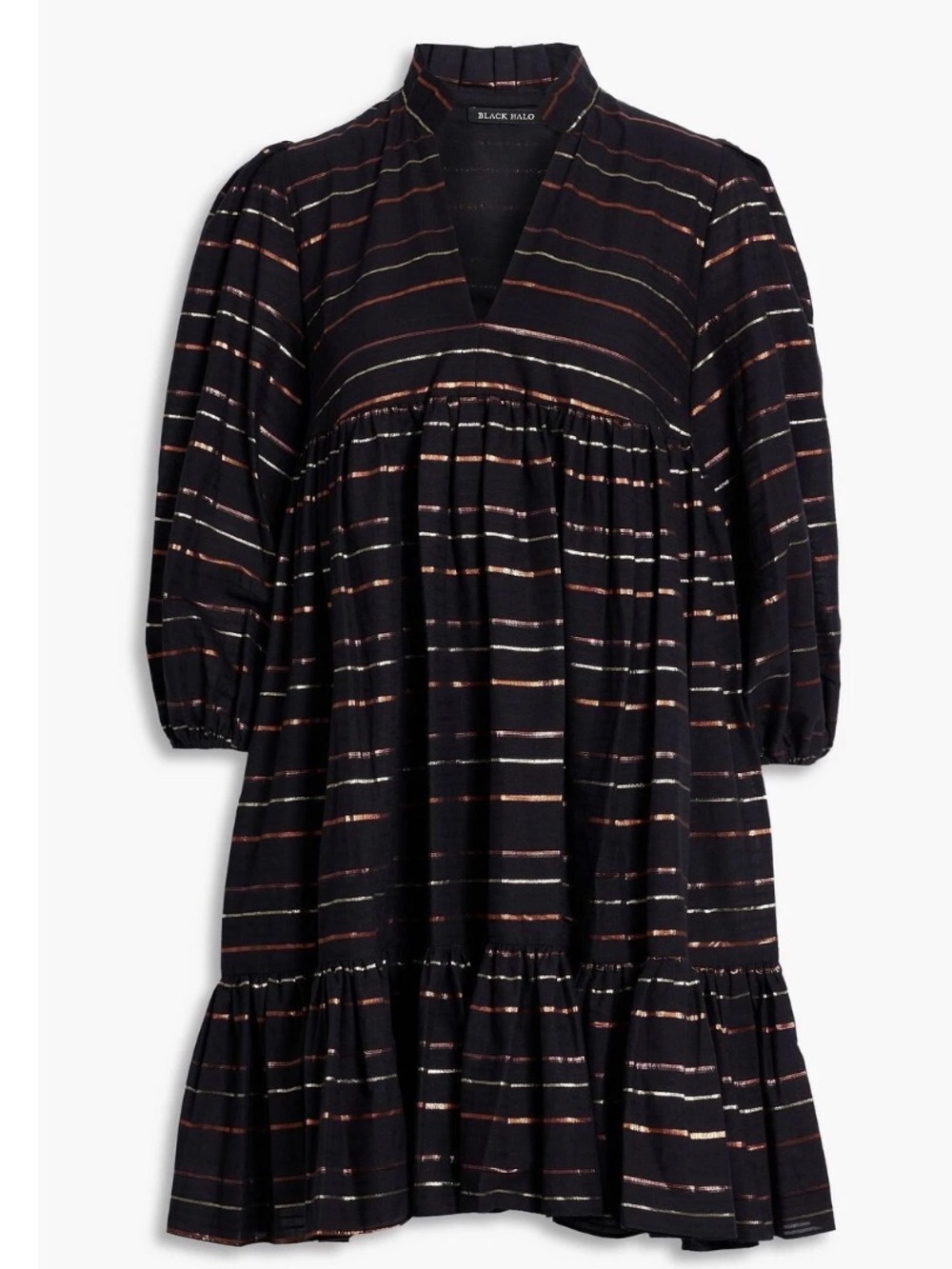 BLACK HALO Gathered Metallic Striped Cotton-blend Mini Dress In Multi boho M Y2K
